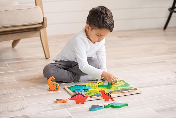 Crocodile Creek Wooden Stacking Puzzle, 10 Chunky Animal Pieces and Two-Sided Base with Play Scene for Kids Ages 2 Years and Up, 11.75 inches, 123 Barnyard