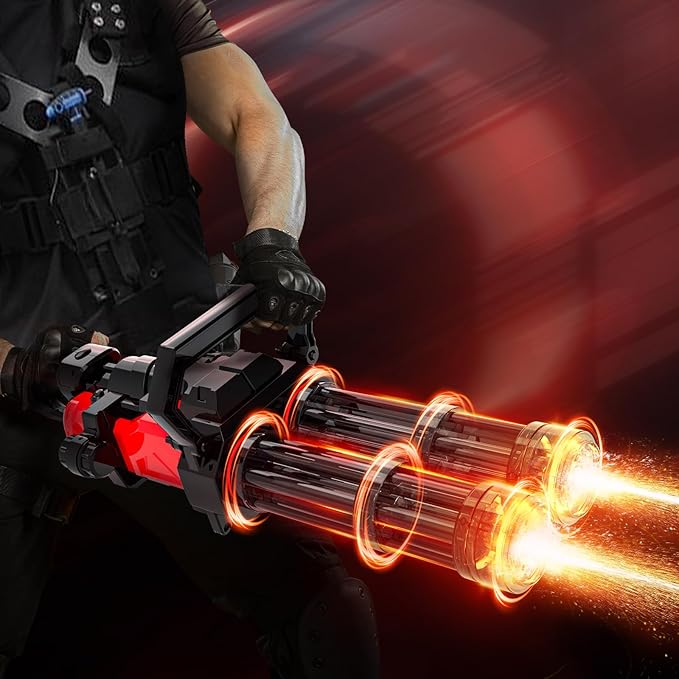Gatling Electric Water Gun for Adults & Kids, Dual-Barrel, Up to 49FT Most Powerful Automatic Squirt Gun with LED Water-Sensor, Large Water Tank & Battery, Outdoor Pool Toy, Summer Toys for Parties