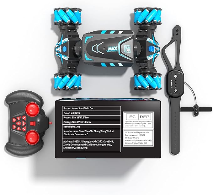 Axirata Remote Control Car Hand Controlled Gesture RC Stunt Car with Spray & Lights & Music for Kids 6-13 Year Old, 4WD 2.4GHz Off-Road 360° Rotation Toy Car Gift for Boys Girls