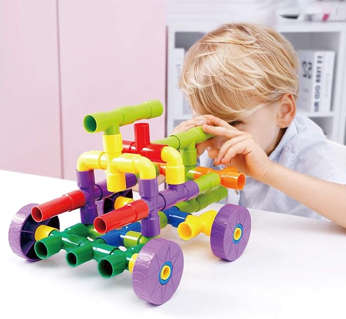Joqutoys STEM Building Blocks Toy, 72 Pieces Creative Pipe Tube Sensory Toys, Construction Set Build Bicycle, Tank, Scootie, Motor Skills Endless Design Educational Learning Toys for Kids Aged 3+