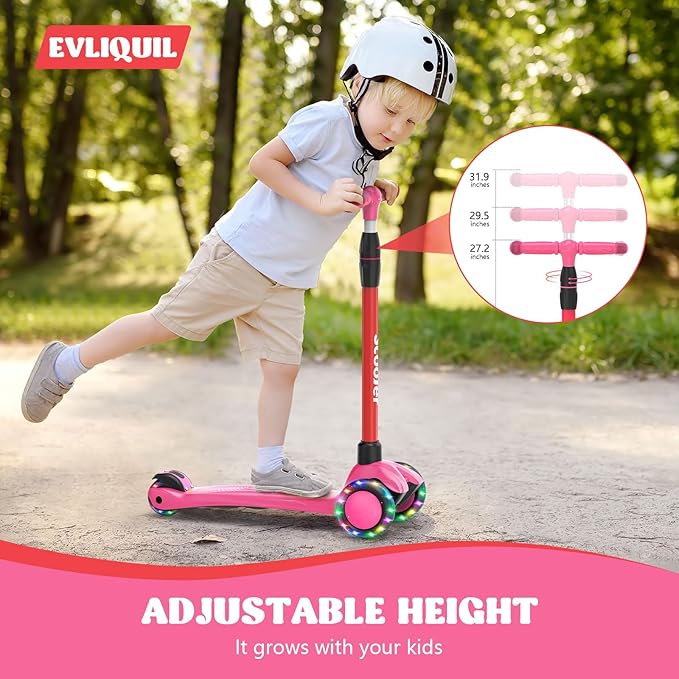 Kids Scooter,LED Lighted Wheels and 3 Adjustable Height Handlebars Scotters for Kids 3-12,3 Wheel Toddler Kick Scotter for Boys & Girls up to 132 Lbs.