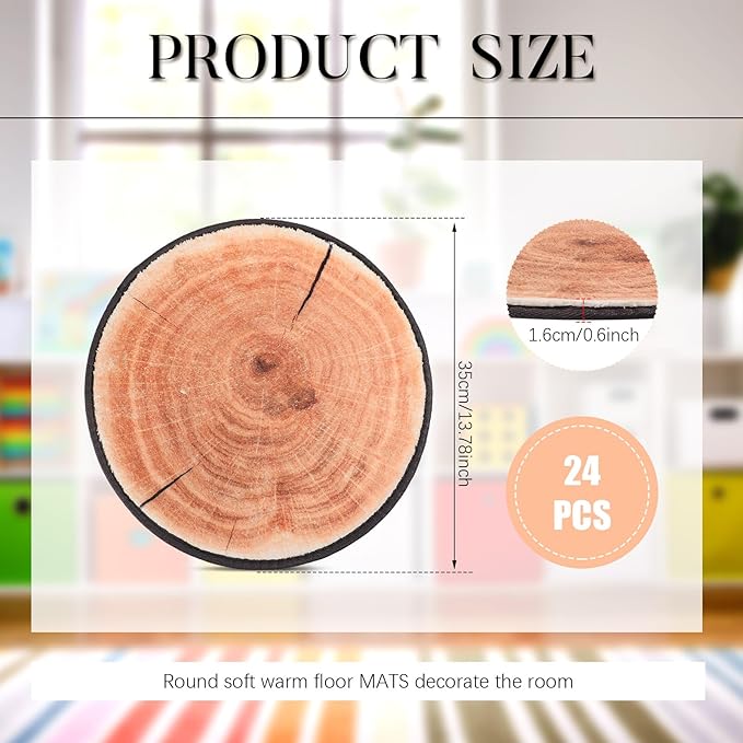 Woanger 24 Pcs Carpet Circle Seats 13.78 Inch 3D Digital Print Wood Tree Round Floor Cushion Soft Warm Small Mat Circle for Preschool Classroom Seating Home Couch Sofa Bedroom Living Room Decor