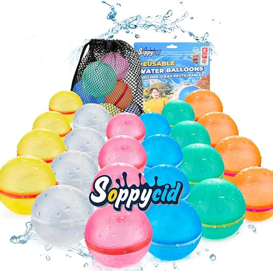 24 PCS Reusable Water Balloons, Refillable Magnetic Water Balls for Outdoor Games, Self Sealing Water Splash Bomb Quick Fill for Summer Fun, Pool Beach Toys for Kids Ages 3-12