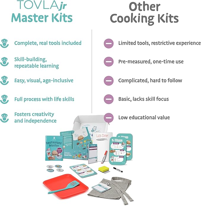Tovla Jr. Real Restaurant Cooking Set for Kids | Montessori-Inspired STEM Kit for Ages 4+ | Hands-On Cooking Tools, Visual Recipe Cards, Educational Gift for Aspiring Chefs