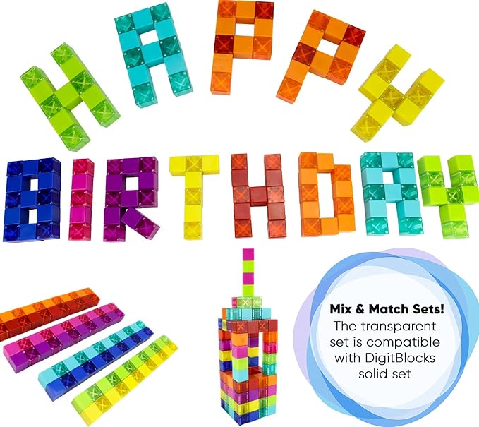 BrainSpark 48PCS Digit Blocks Translucent Magnetic Building Blocks, Montessori Clear Magnet Cubes for Boys Girls Stacking Block Sets Ages 3-9