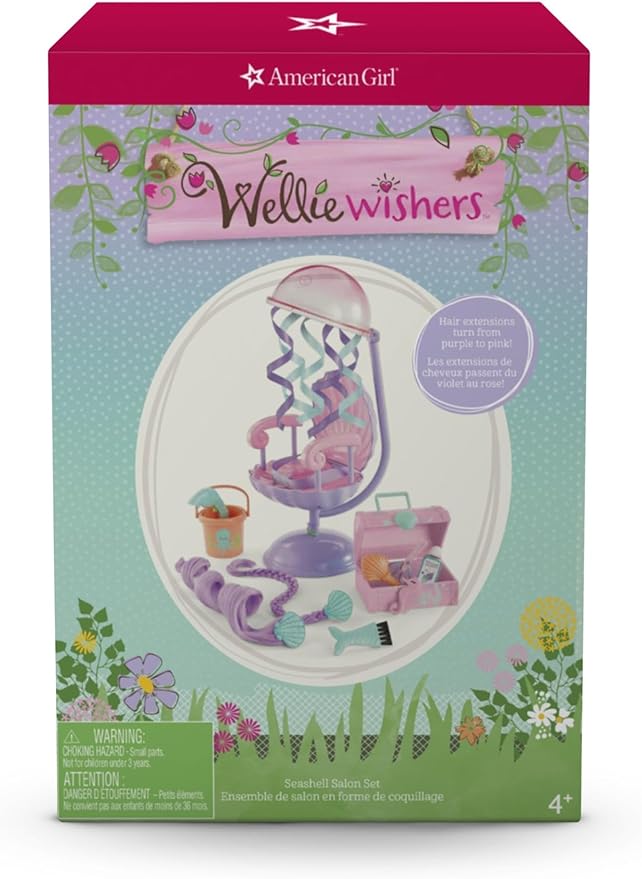 American Girl WellieWishers 14.5-inch Doll Seashell Salon Playset with Hair Extensions that Change Color, For Ages 4+