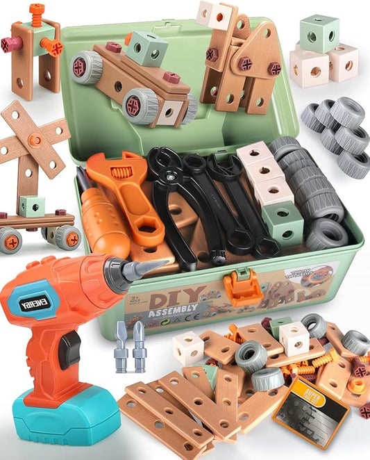 Kids Tool Set Real, Toddlers Tools Boxes Sets, Magic Montessori Play Toolbox with Electric Drill, Power and Screwdriver Build Construction Kits Working Creative Design Toys