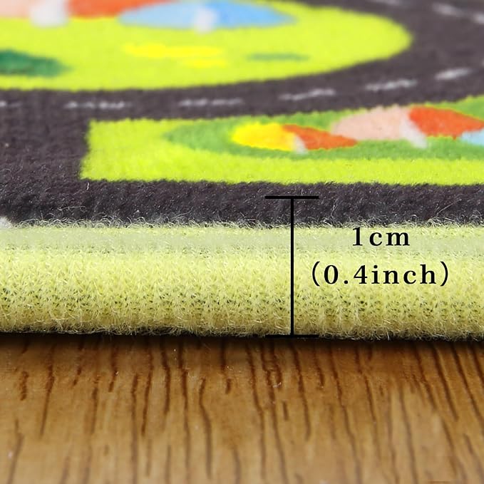 Round Rug 4x4 ft Kids Round Play Carpet City Traffic Road Kids Rug Low Pile Non Slip Fun Carpet for Kids Baby Learning Exercise Mat Educational Car Rug for Toddler Boy Bedroom Playroom Black