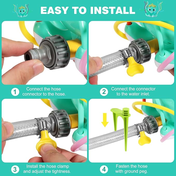 HeySplash Water Sprinkler Baseball Toy, 2 in 1 Water Spray Sprinkler Ball Set with 1 Detachable Sprinkler Head & 8 Wiggle Tubes, Outdoor Summer Toys Outside Toys for Toddlers and Kids, Green Octopus