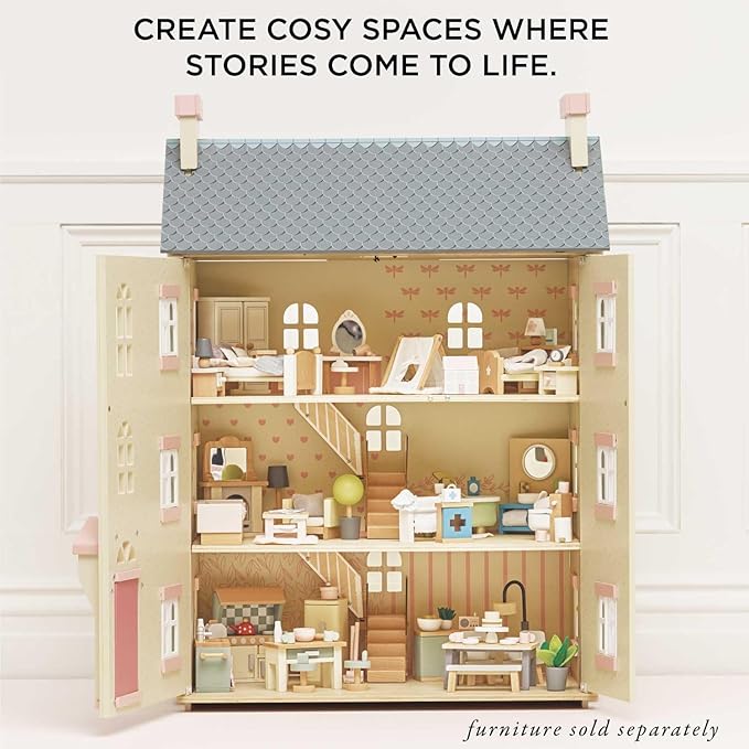 Le Toy Van - Gorgeous Cherry Tree Hall Large 4 Storey Wooden Doll House Play Set For Girls or Boys | Great As A Gift | Suitable for Ages 3+