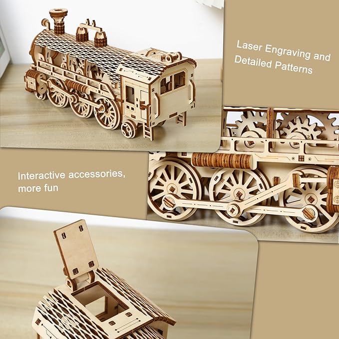 3D Wooden Puzzle for Adults, Mechanical Steam Trains Puzzle, DIY Vehicle Model Building Kit Handicraft Wood Craft Hobbies Toy, Birthday for Hobbyist 14+ Family Women Men, 361 Pcs