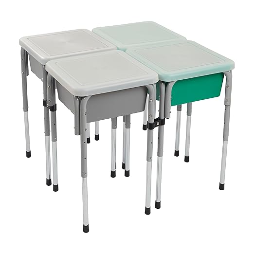 ECR4Kids 4-Station Sand and Water Adjustable Play Table, Sensory Bins, Grey/Emerald