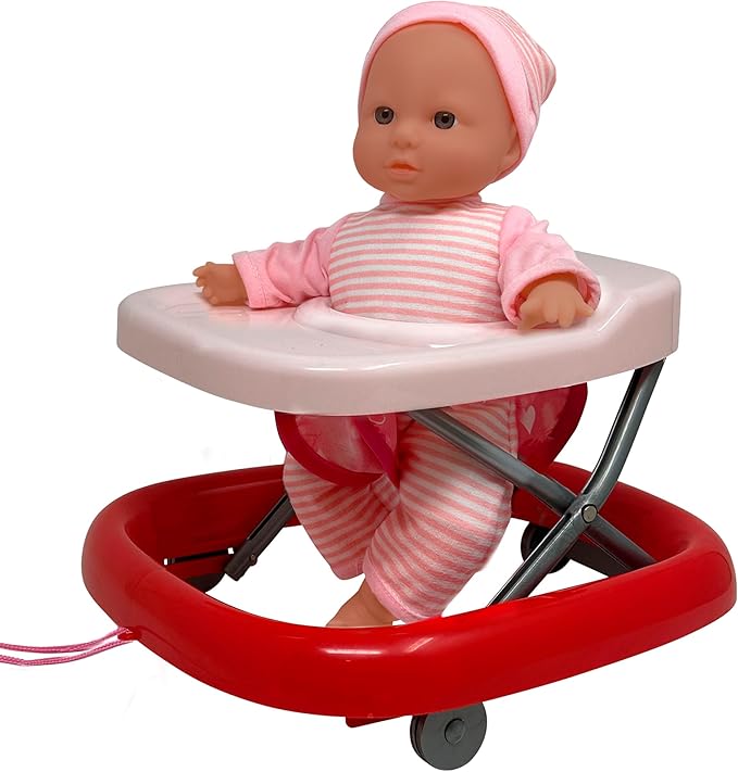 Baby Doll Set with 12 Inch Soft Baby & Foldable Walker, Cute Baby Doll Accessories Playset, Learn to Walk Dolls for Toddlers Boys and Girls