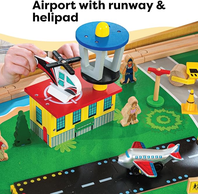 KidKraft Waterfall Mountain Wooden Train Set & Table with 120 Pieces, 3 Storage Bins