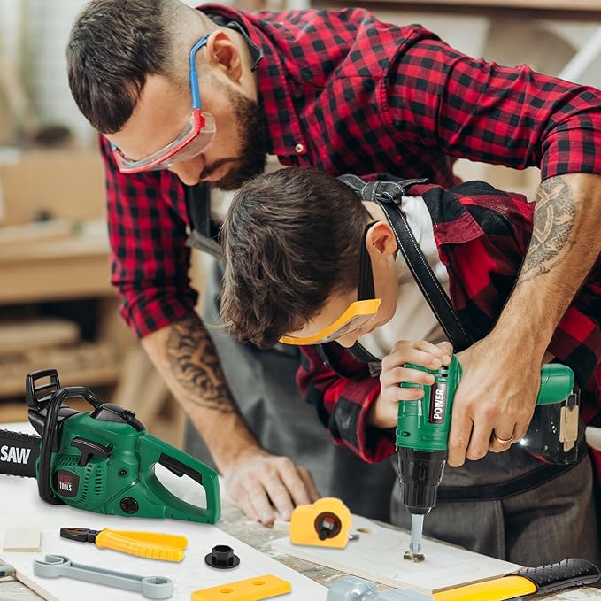 Vextronic Kids Tool Set 36 PCS with Electric Toy Chainsaw Drill Circular Saw with Realistic Sounds, Toy Tool Set for Toddlers 3 4 5 6 7 8, Pretend Play Kids Power Tools Kit Gift for Boys Girls