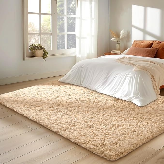 Ophanie Beige Rugs for Bedroom Living Room, Fluffy Fuzzy Furry Carpet, Plush Soft Shaggy Bedside Indoor Floor 4x6 Area Rug for Kids Girls Boys Baby Teen Dorm Nursery Home Decor Aesthetic