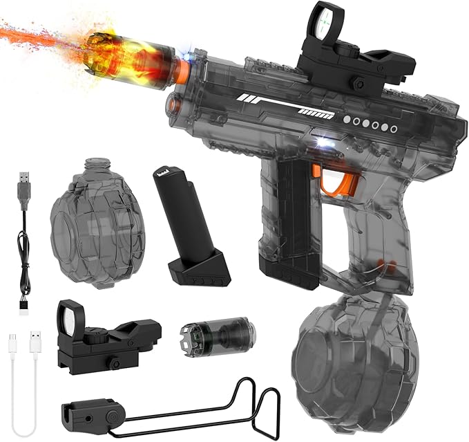 Electric Water Gun for Kids Adults, Transparent Automatic Squirt Gun with 30-32 FT Long Range, Summer Outdoor Beach Swimming Pool Party Toys for Boys Girls Adults (Black)