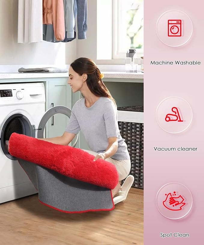 Amdrebio Red Area Rugs for Living Room Bedroom, Christmas Rug 6x9, Large Red Carpet, Plush Fuzzy Furry Rug for Kids Playroom, Fluffy Shaggy Throw Carpets for Dorm, Aesthetic Rugs for Boys Room Decor