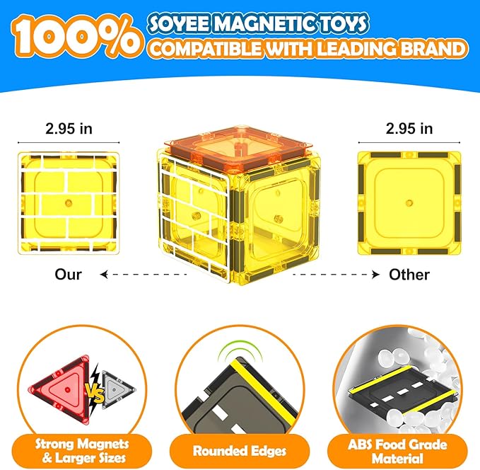 102 PCS Magnetic Tiles Construction Toys Magnet Building Toys for Boys and Girls Ages 3-5 5-7 8-10, STEM Sensory Toys Creative Play Includes Roads, Vehicles, Dolls, Traffic Signs and Construction Sign