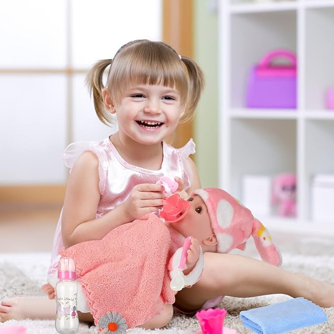 10 Pcs Realistic Twin Baby Dolls Toy Set Include 2 Pcs 12 Inch Baby Dolls, Feeding Set, Pacifiers, Doll Diapers, Bags, Milk Bottles Removable Outfit for Toddler Kids 6+ Gift(White)