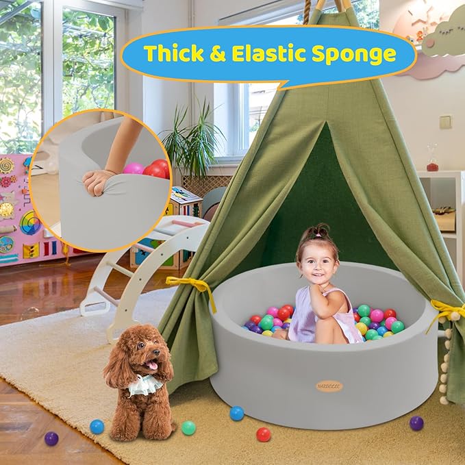 Baby Ball Pit 35.4" Soft Round Memory Foam Ball Pits NOT Included Balls Indoor Outdoor Playpen for Babies Toddlers Kids Great Gift for Girls Boys, Gray