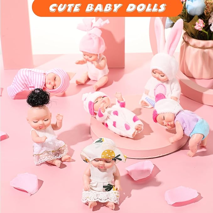 16 Pcs 4 Inch Mini Reborn Baby Dolls Lifelike Realistic Tiny Baby Doll with Animal Clothes Cute Infant Figurine Gifts Set for Teens Girls Boys Toddlers Kids 3+ Birthday Gifts Big Fillers