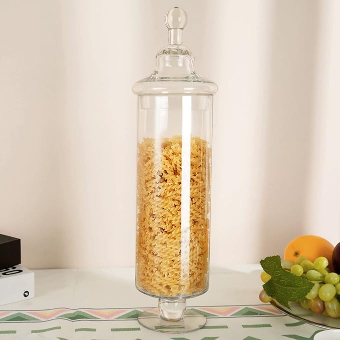 Glass Apothecary Jars, Clear Candy Bowl Dishes Holder Elegant Storage Buffet Display, Decorative Wedding Candy Organizer Canisters (Height: 17" Body: 4")