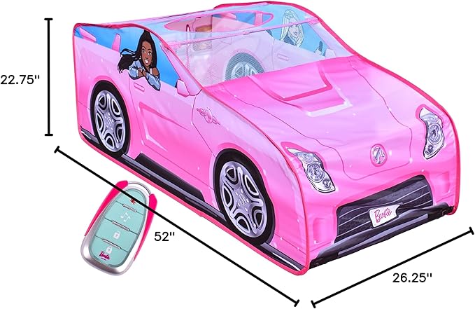 Barbie Convertible Pop Up Tent - Pink Princess Playhouse Car Toy with Sounds & Key Fob, Indoor and Outdoor Play