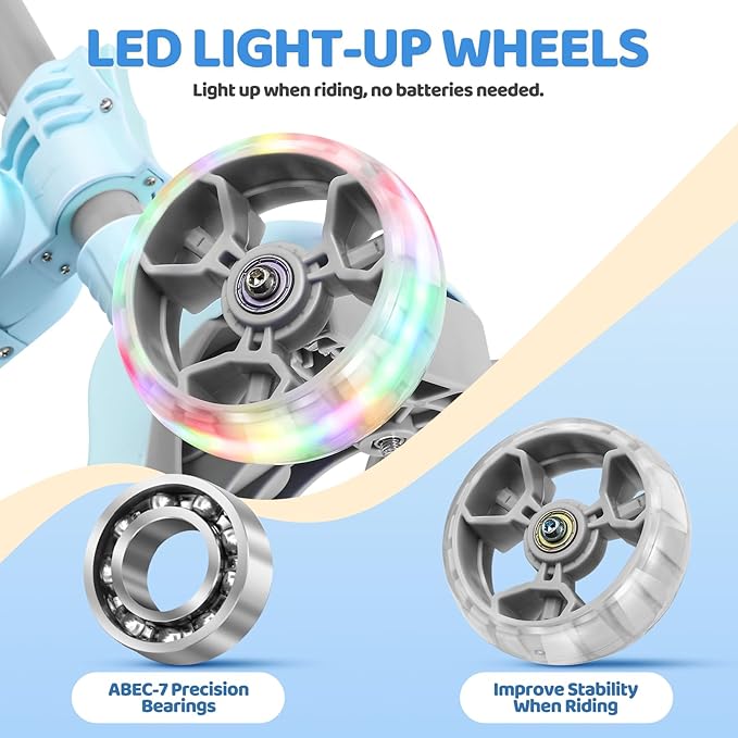 3 Wheel Scooter for Kids Ages 2-10 Years, 2 in 1 Kick Kids Scooter with Swivel Seat, Flashing Wheels and Light up Deck, 4 Adjustable Heights, Lean to Steer, Suitable for Boys & Girls Aged 2+