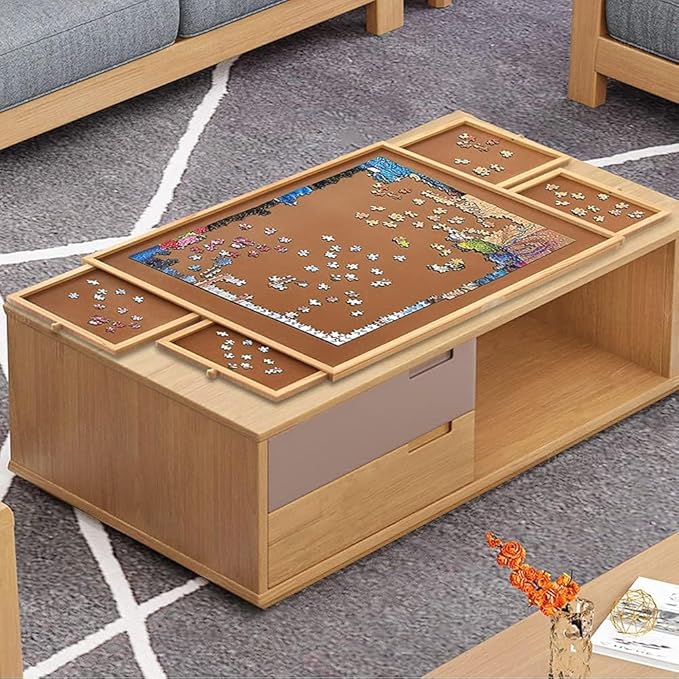 Puzzle Tables with Cover, Jigsaw Puzzle Board 1500Pcs Puzzle Table with 6 Removable Storage and Sorting Drawers 26 inch x 35 inch Smooth Plateau Fiberboard Work Surface for Games and Puzzles
