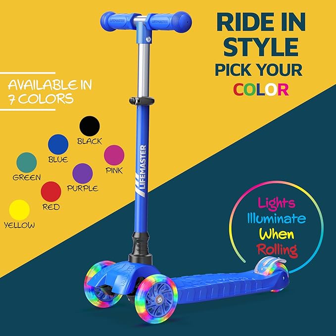 Kids Scooter – Children and Toddler 3 Wheel Kick Scooter – LED Wheel Lights Illuminate When Rolling– Adjustable Handlebar – Indoor and Outdoor