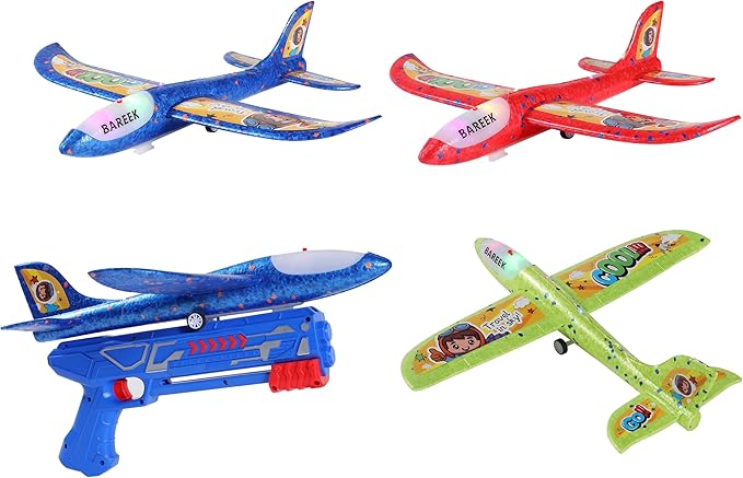 3 Pack Airplane Launcher Toy for Kids Led Light Foam Glider with Plane Launcher for Playing Outdoor Flying Toy for 3 4 5 6 7 8 9 10 11 12 Old Boys Girls Gift and Presents