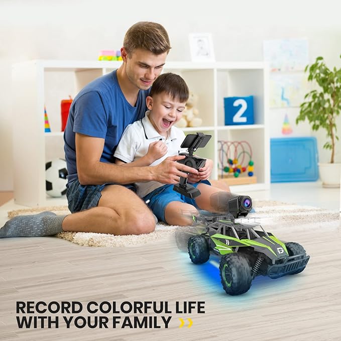 DEERC DE65 Remote Control Car with 1080P HD Camera,1:16 Scale RC Cars with LED Chassis Light&Headlights, 2.4Ghz High Speed Monster Truck Toy Vehicle, 2 Batteries for 60 Mins Play, Gift for Kids Boys