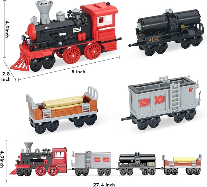 BRICK STORY City Freight Building Set, Retro Cargo Train Model, Classic Steam Train Building Blocks Toys, Creative Gift for Boys Kids Aged 8-14, 623 Pieces