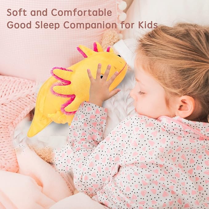 Tiny Heart Axolotl Plush, Axolotl Stuffed Animal, Lifelike Cute Yellow Axolotl Plush Toy, Gifts for Kids, Girls for Gifts 20 Inches Long(Yellow)