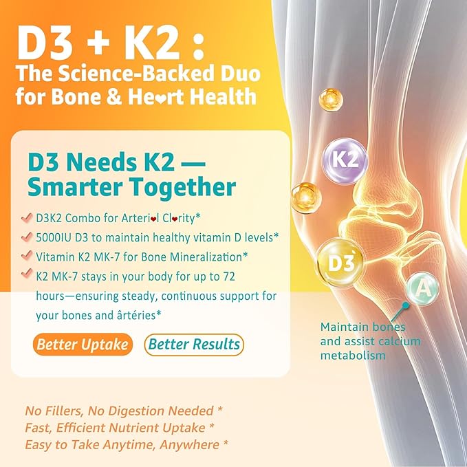 Vitamin D3 Drops for Adults & Kids, Liposomal Vitamin D3 K2 MK-7 w/ Vitamin A & E - High Absorption Liquid K2 D3 Vitamin Supplement for - Calcium Absorption, Strong Bones, Teeth & Immune Health 2 Pack