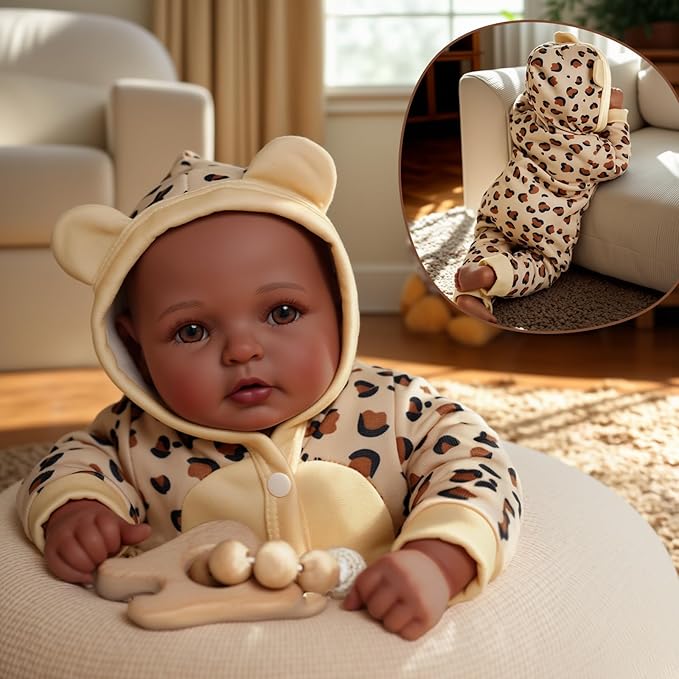 BABESIDE Adorable Lifelike Black Baby Doll - 17" Handmade Realistic African American Baby Dolls with Premium Outfit & Accessories Pretend Play Gift for Toddlers Age 3+