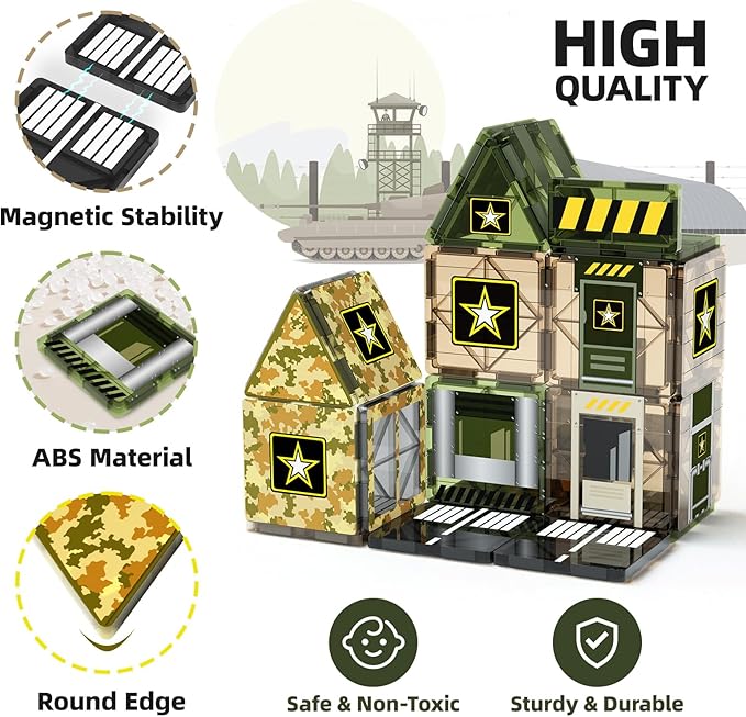GobiDex Magnetic Tiles Army Toys, Military STEM Magnet Building Blocks for Toddler Boys Toys Games, Birthday Gifts for 3+ Years Old Boys Girls, Preschool Sensory Army Men Playset Classroom Must Haves