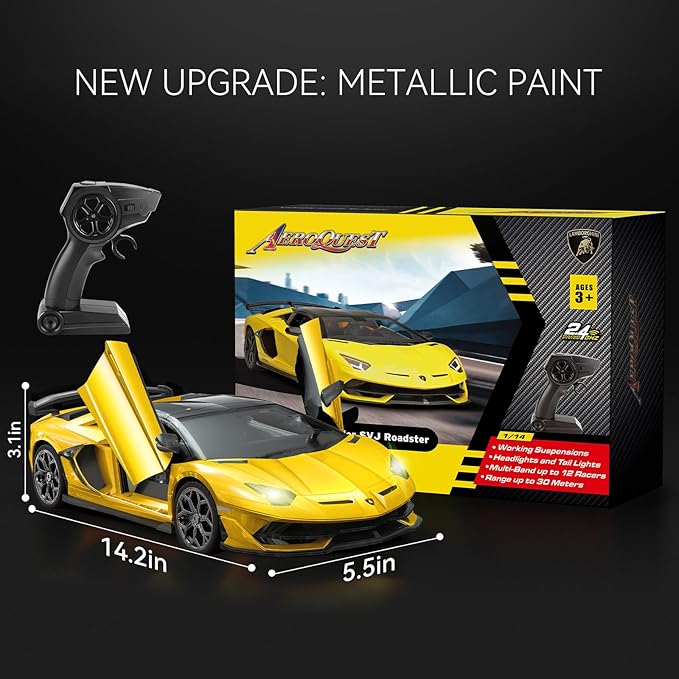 Lamborghini Remote Control Car, Officially Licensed 1:14 Lambo RC Car for Boys Girls Birthday Gift, Yellow Toys for 3 4 5 Years Old(Yellow)