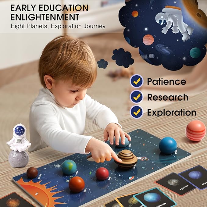 Wooden Solar System Model Board,Kids Solar System,Montessori Planet Toys,Educational Planets Balls,Preschool Learning Puzzle,Space Learning Toys