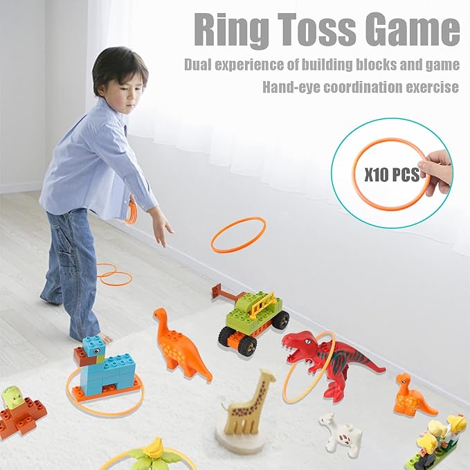 Building Blocks for Toddlers 3-5, Dinosaur Toys- Dinosaurs, Car, Build, Learn and Play, Educational Interactive Creative DIY Toy Compatible with All Major Brands, Gift for Kids Boys Girls