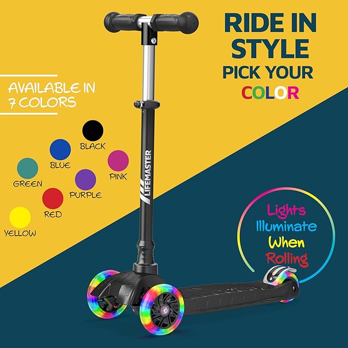 Kids Scooter – Children and Toddler 3 Wheel Kick Scooter – LED Wheel Lights Illuminate When Rolling– Adjustable Handlebar – Indoor and Outdoor