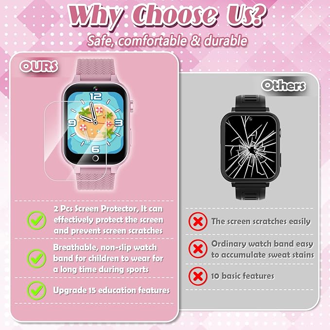 Smart Watch for Kids Girls Age 3-12 with 26 Puzzle Games HD Video Camera Touchscreen Music Player Learning Cards Storybook Pedometer Metal Case Kids Watch Toy Birthday Gifts Include 2 Screen Protector