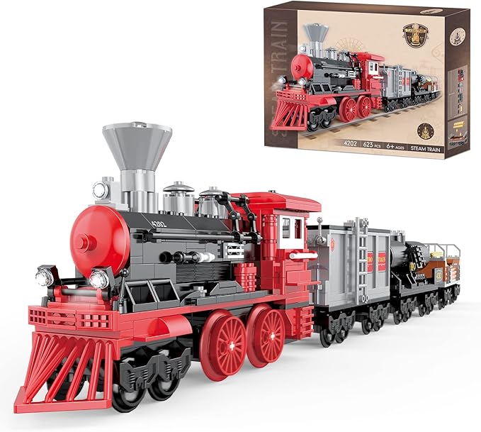 BRICK STORY City Freight Building Set, Retro Cargo Train Model, Classic Steam Train Building Blocks Toys, Creative Gift for Boys Kids Aged 8-14, 623 Pieces