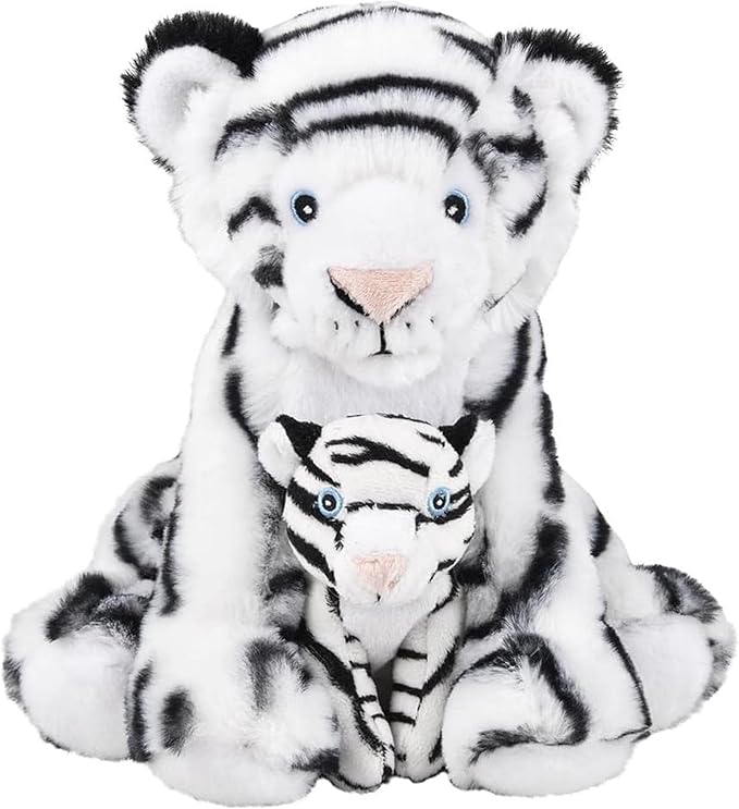 Mom and Baby Stuffed Animals for Boys & Girls, Safari Baby Shower Decorations, Nursery Decor, Zoo Animals for Toddlers, Quality Realistic Toys for Kids, Cute, Soft, Huggable (9.5" White Tiger)
