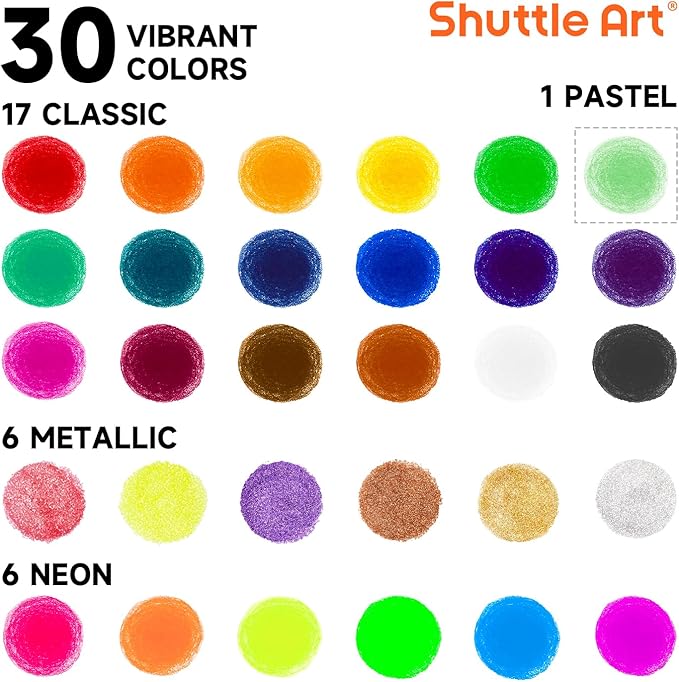 Shuttle Art Tempera Paint Sticks - 30 Solid Colours - Quick Drying - Works Great on Paper, Wood, Glass, Ceramic, Canvas