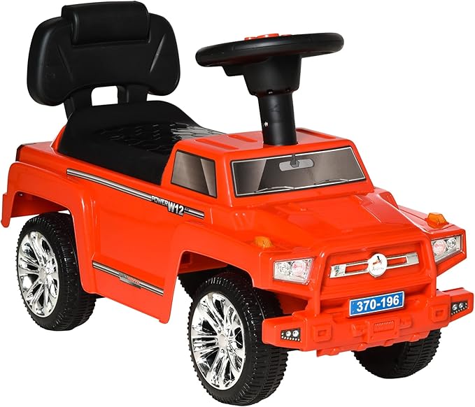 Aosom Kids Ride on Push Car, SUV Style Sliding Walking Car for Toddle with Horn, Music, Working Lights, Hidden Storage and Anti-Dumping System, Red