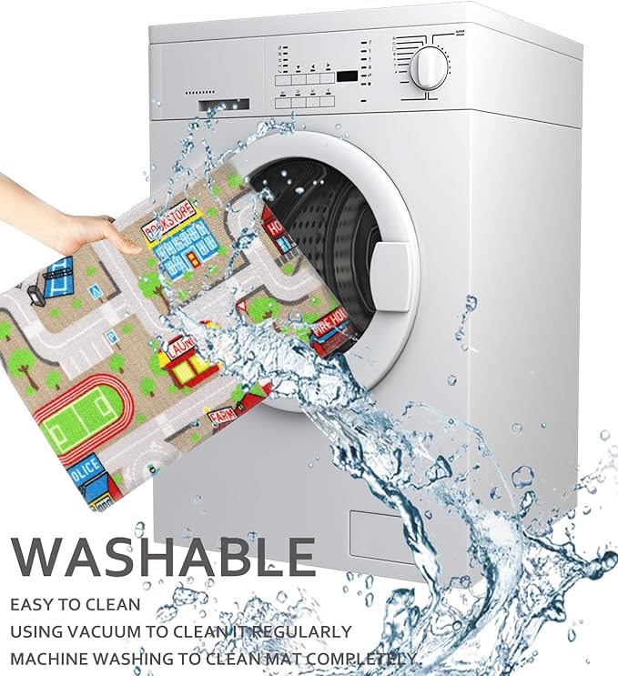 Educational Road Traffic Carpet Kids Carpet Playmat Car Rug Fun City Life Map Kids Car Rug Non Slip Play Carpet for Children Playroom Bedroom Classroom Decor (Tan, 5'0''x6'6'')