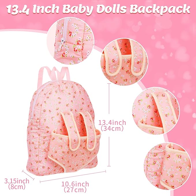 Baby Doll Clothes with Doll Backpack Carrier for 14-18 Inch Doll,Reborn Baby Doll Accessories Set with Doll Bottles Doll Pacifiers for Toddlers and Kids 2 3 4 5 Year Old(Doll not Included)