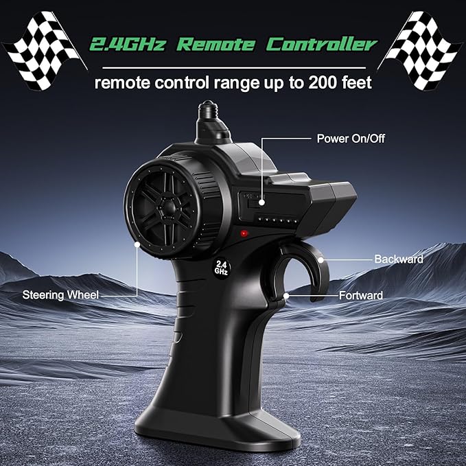 Remote Control Car RC Cars All Terrain Monster Truck, Outdoor 2WD Off Road Hobby RC Truck with 2 Rechargeable Batteries and Colorful Light, 20Km/h Fast RC Car Toys Gift for Kids Boys